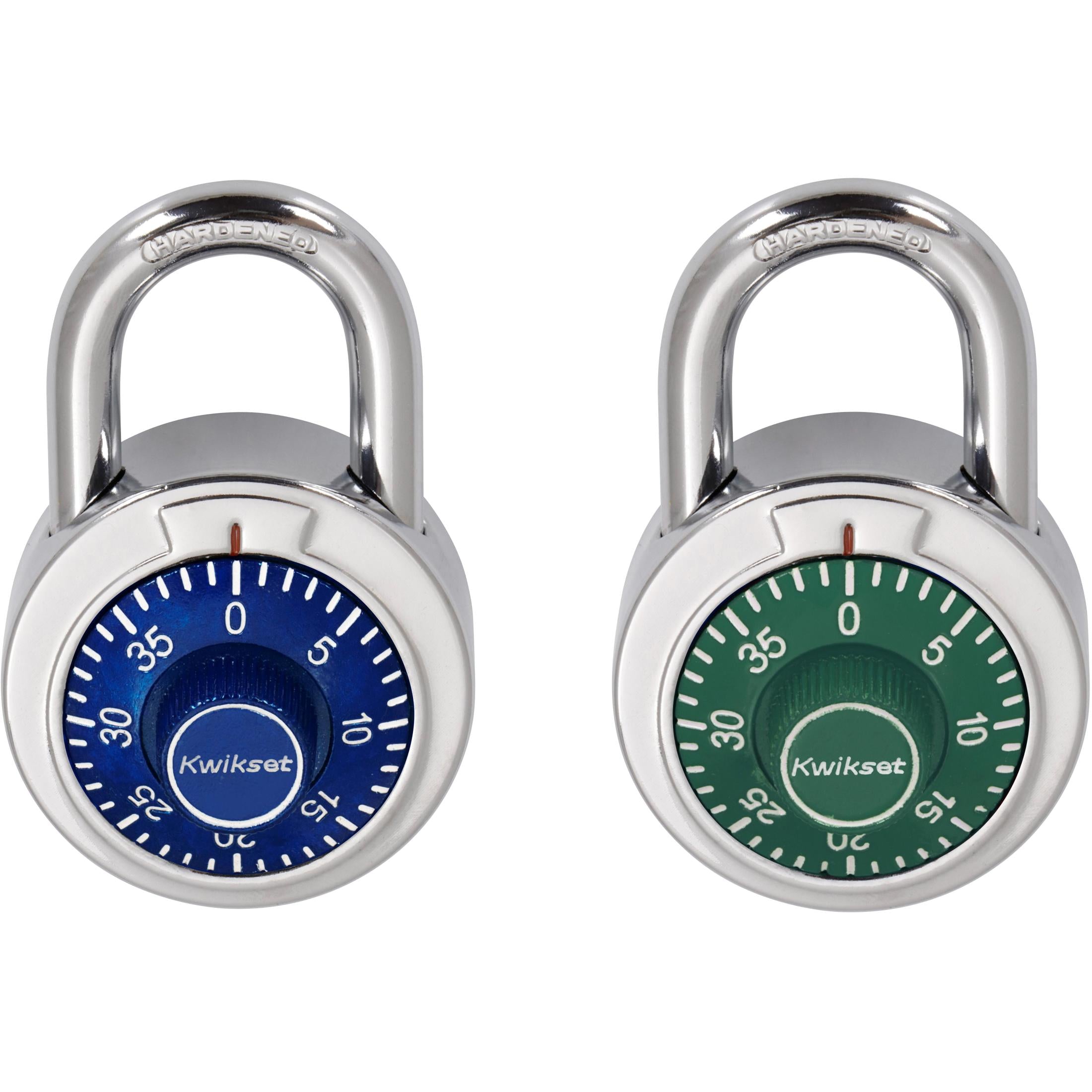 Kwikset 2" Combination Dial Padlock with 13/16" Shackle, 2-Pack, Blue/Green
