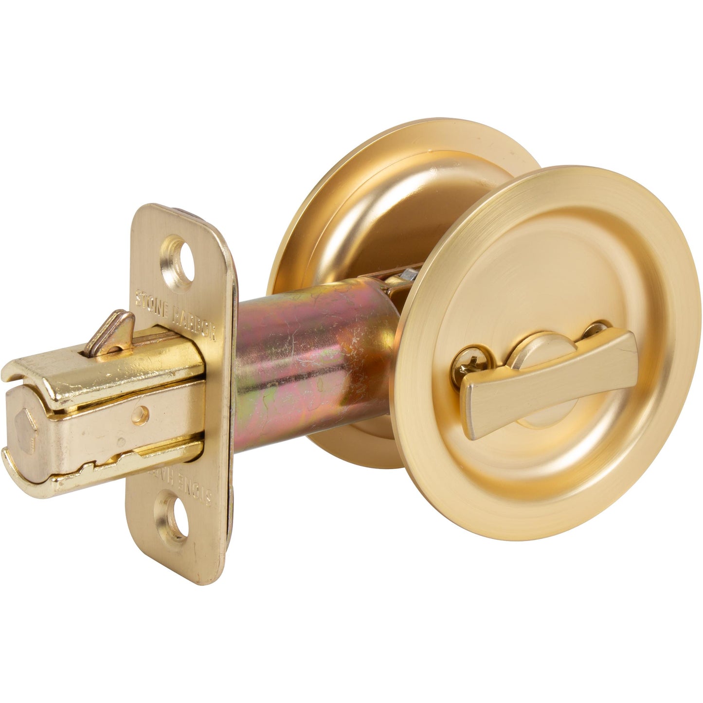 Stone Harbor Hardware Round Pocket Door Lock, Privacy Function, 2-3/8" Backset, Satin Brass