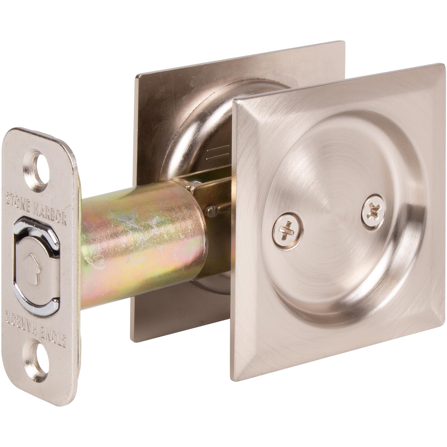 Stone Harbor Hardware Contemporary Square Pocket Door Lock, Passage Function, 2-3/4" Backset, Satin Nickel