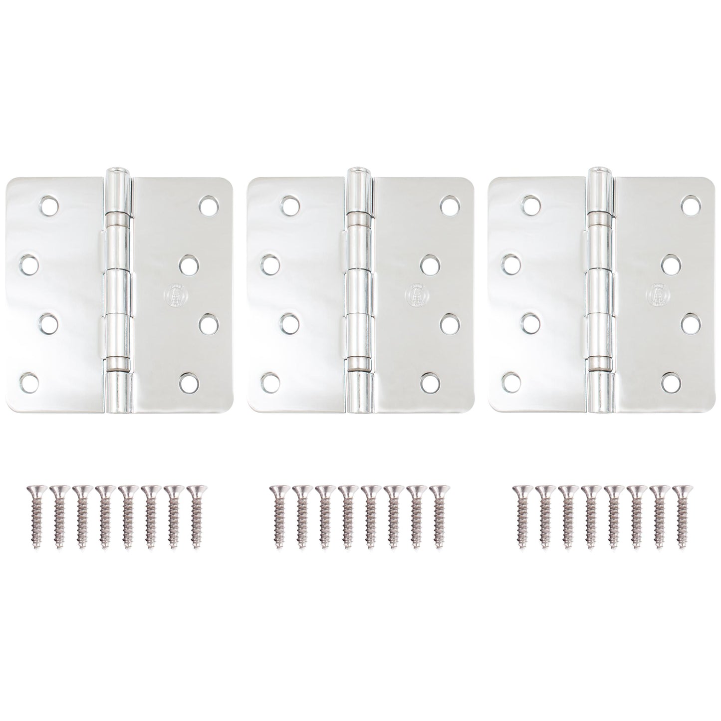 Stone Harbor Hardware 4" Ball-Bearing Door Hinges, 1/4" Radius Corner, Polished Chrome, 3-Pack
