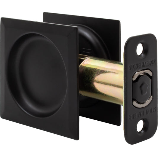 Stone Harbor Hardware Contemporary Square Pocket Door Lock, Passage Function, 2-3/8" Backset, Matte Black