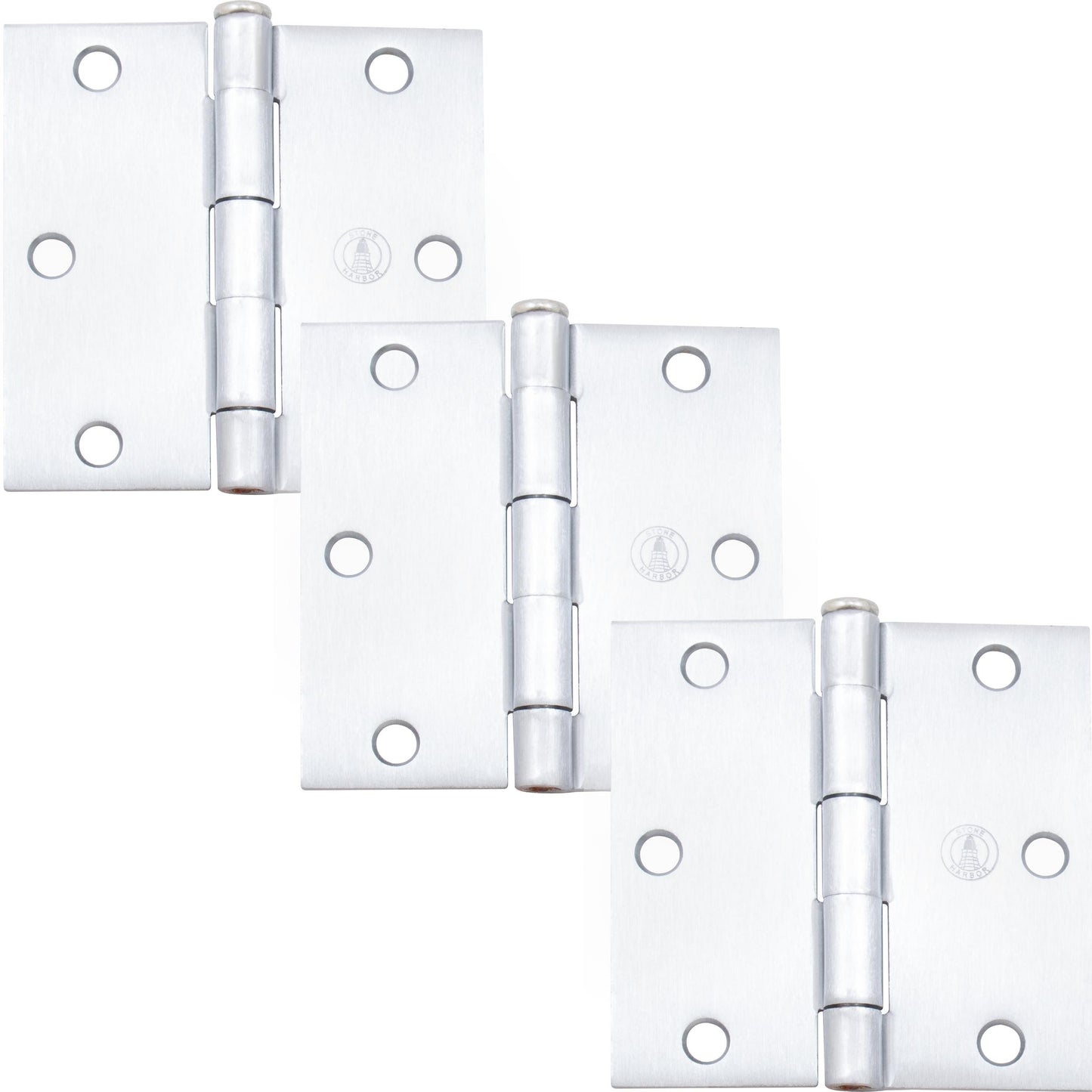 Stone Harbor Hardware 3-1/2" Door Hinges, Square Corner, Satin Chrome, 3-Pack