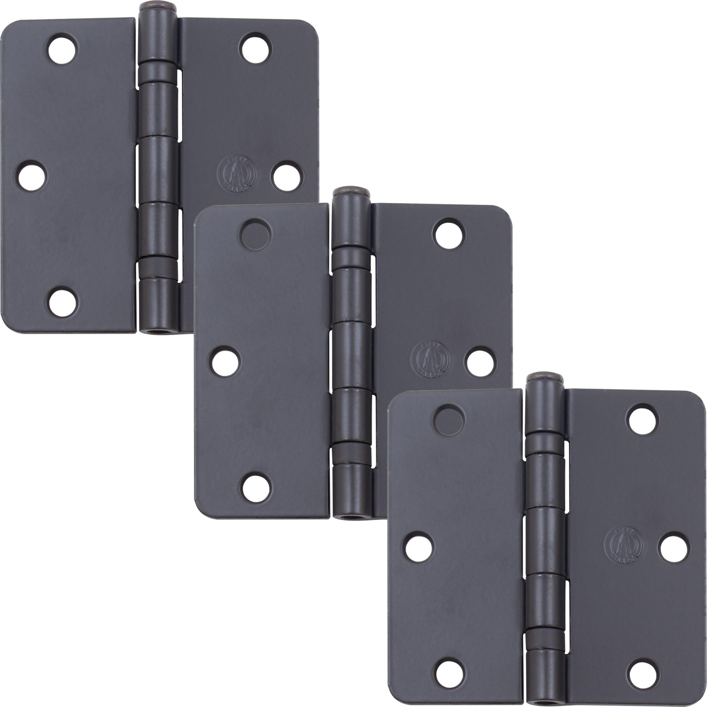 Stone Harbor Hardware 3-1/2" Ball-Bearing Door Hinges, 1/4" Radius Corner, Matte Black, 3-Pack