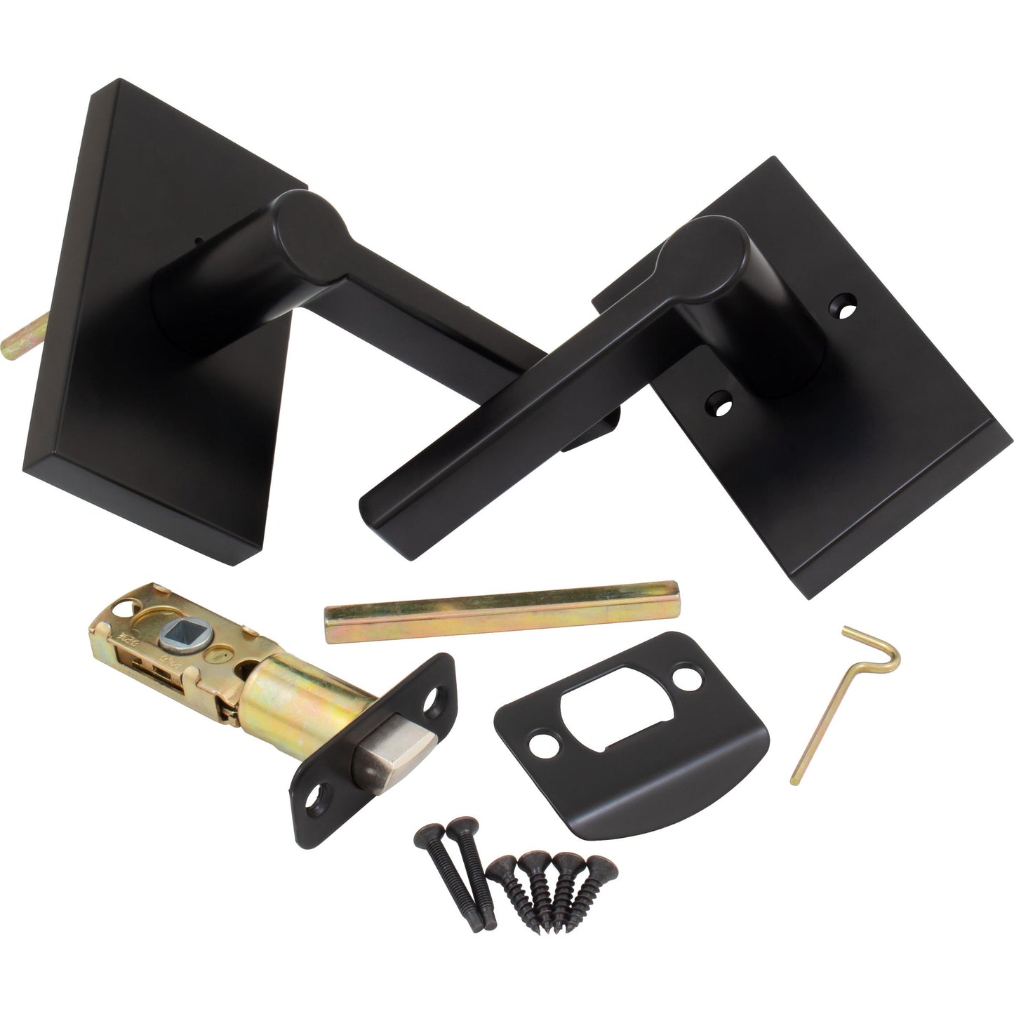 Stone Harbor Hardware Vienna Door Lever with Rectangular Rosette, Privacy (Bed/Bath) Latch, Matte Black