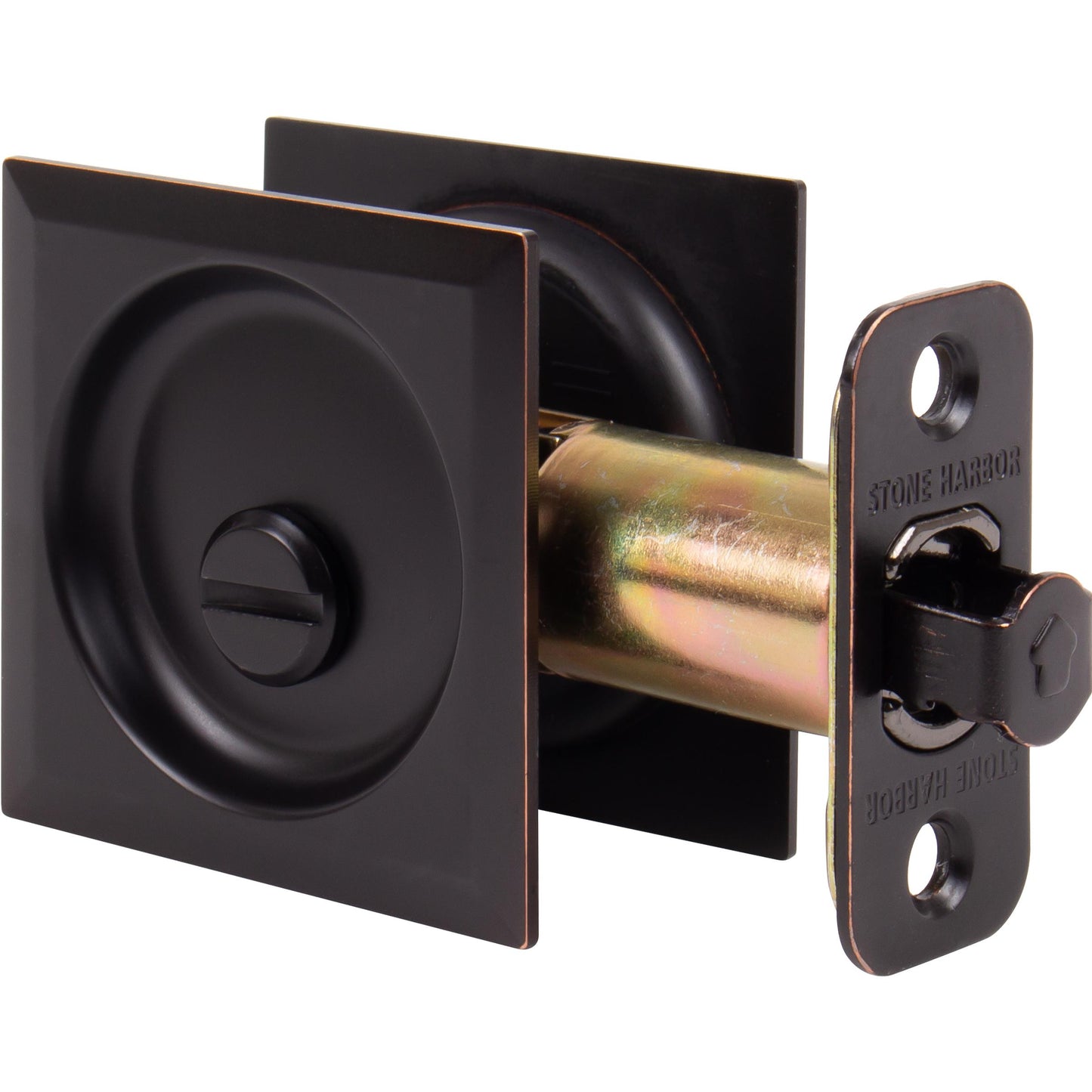 Stone Harbor Hardware Contemporary Square Pocket Door Lock, Privacy Function, 2-3/8" Backset, Vintage Bronze
