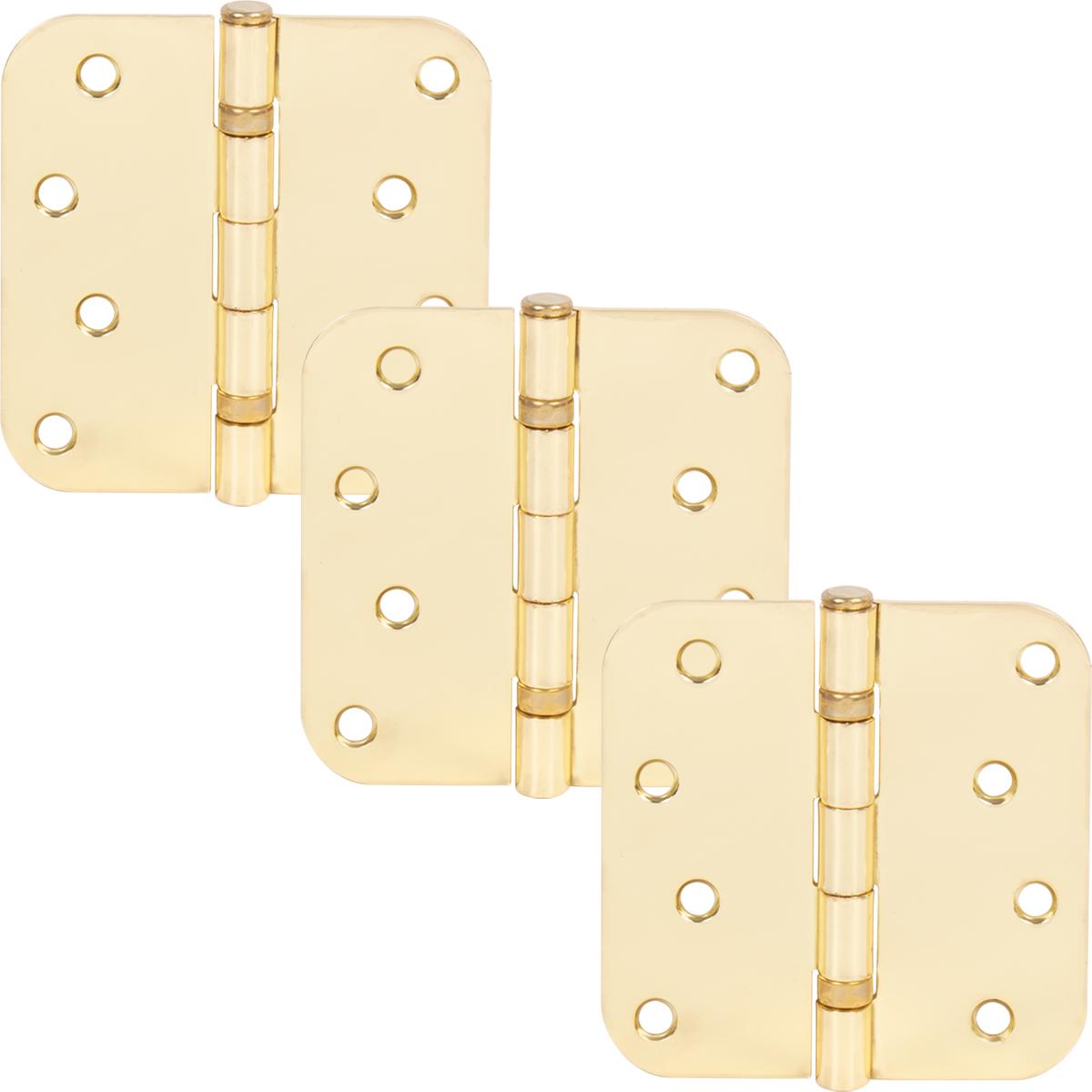 Stone Harbor Hardware 4" Ball-Bearing Door Hinges, 5/8" Radius Corner, Polished Brass, 3-Pack