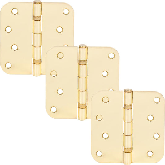 Stone Harbor Hardware 4" Ball-Bearing Door Hinges, 5/8" Radius Corner, Polished Brass, 3-Pack