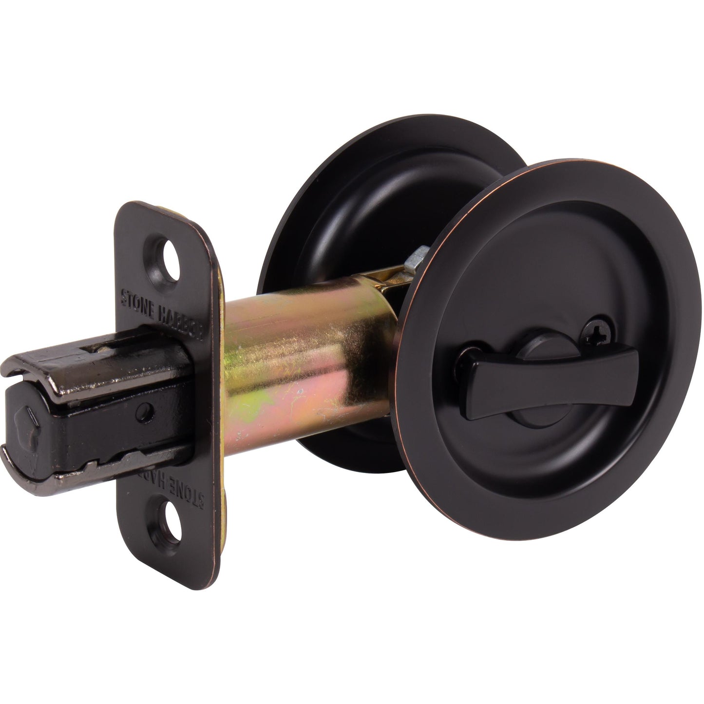 Stone Harbor Hardware Round Pocket Door Lock, Privacy Function, 2-3/8" Backset, Vintage Bronze