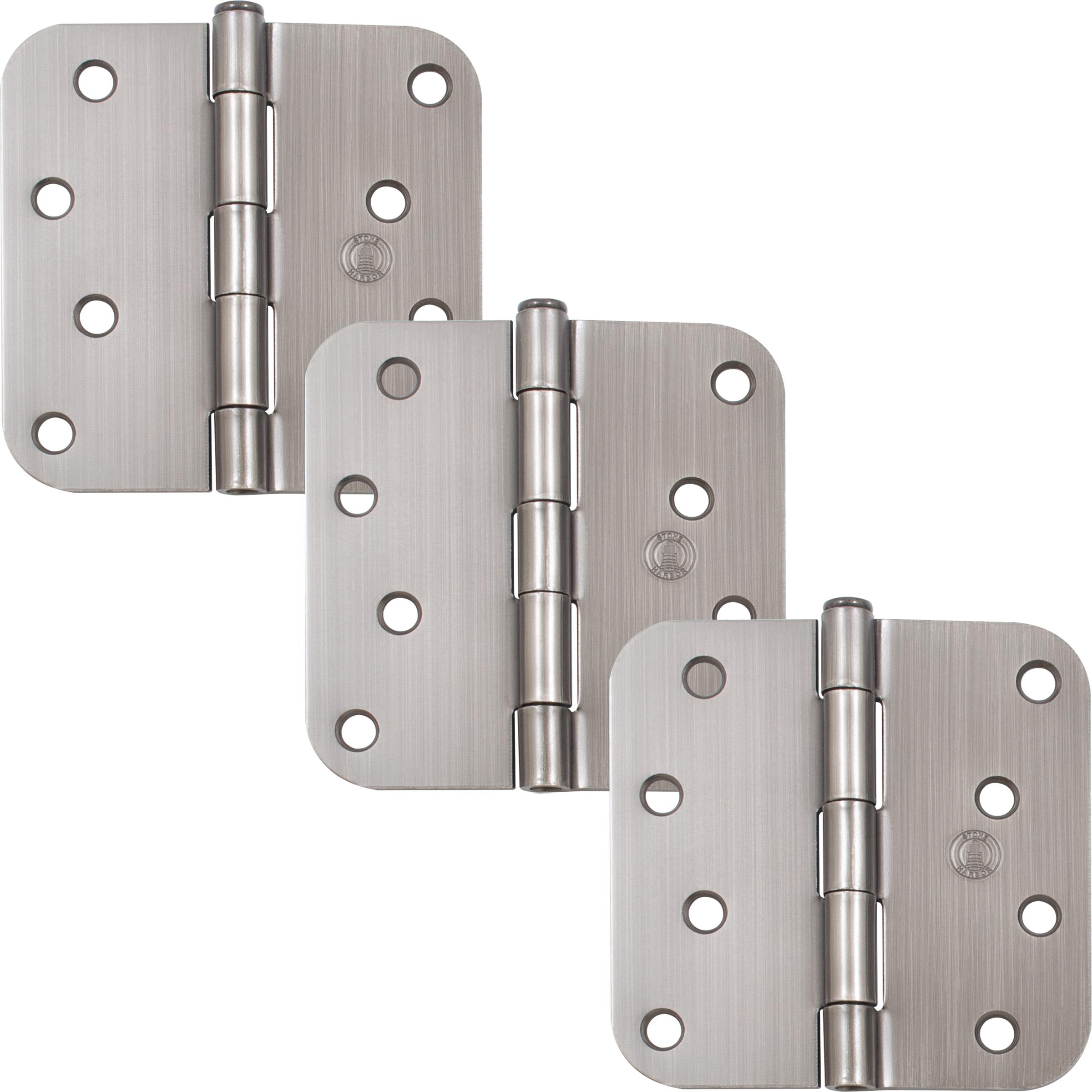 Stone Harbor Hardware 4" Door Hinges, 5/8" Radius Corner, Antique Nickel, 3-Pack
