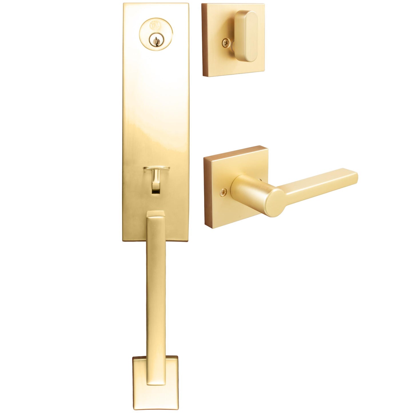Stone Harbor Hardware Munich Handleset, Vienna Interior Trim, Square Rose, KW Keyway, Satin Brass