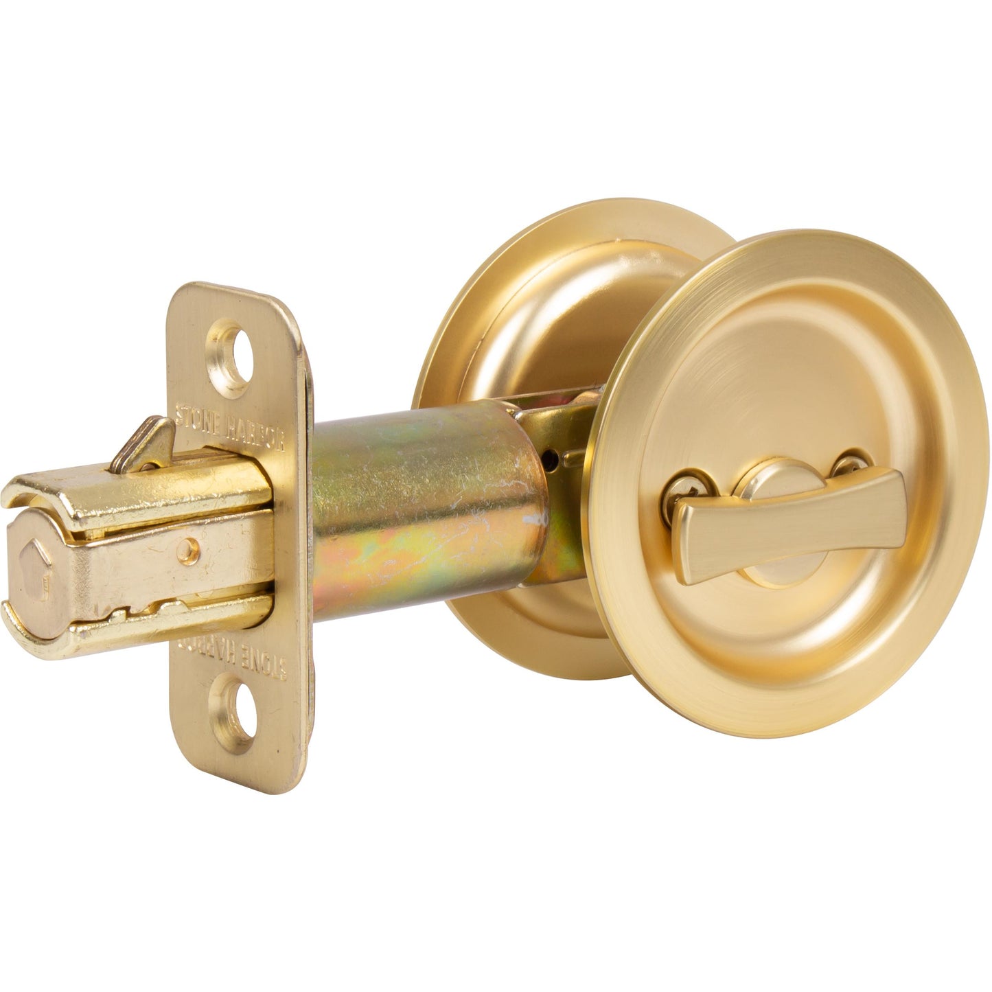 Stone Harbor Hardware Round Pocket Door Lock, Privacy Function, 2-3/4" Backset, Satin Brass