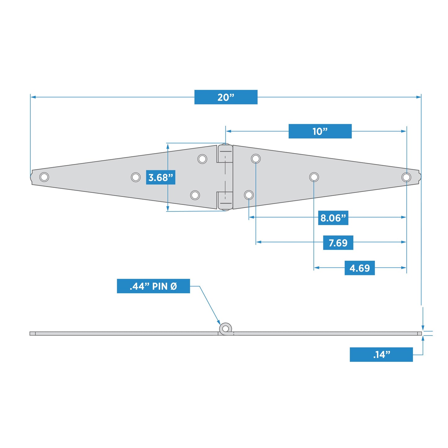 National Hardware - 282BC 4” Heavy Strap Hinge - Zinc Plated