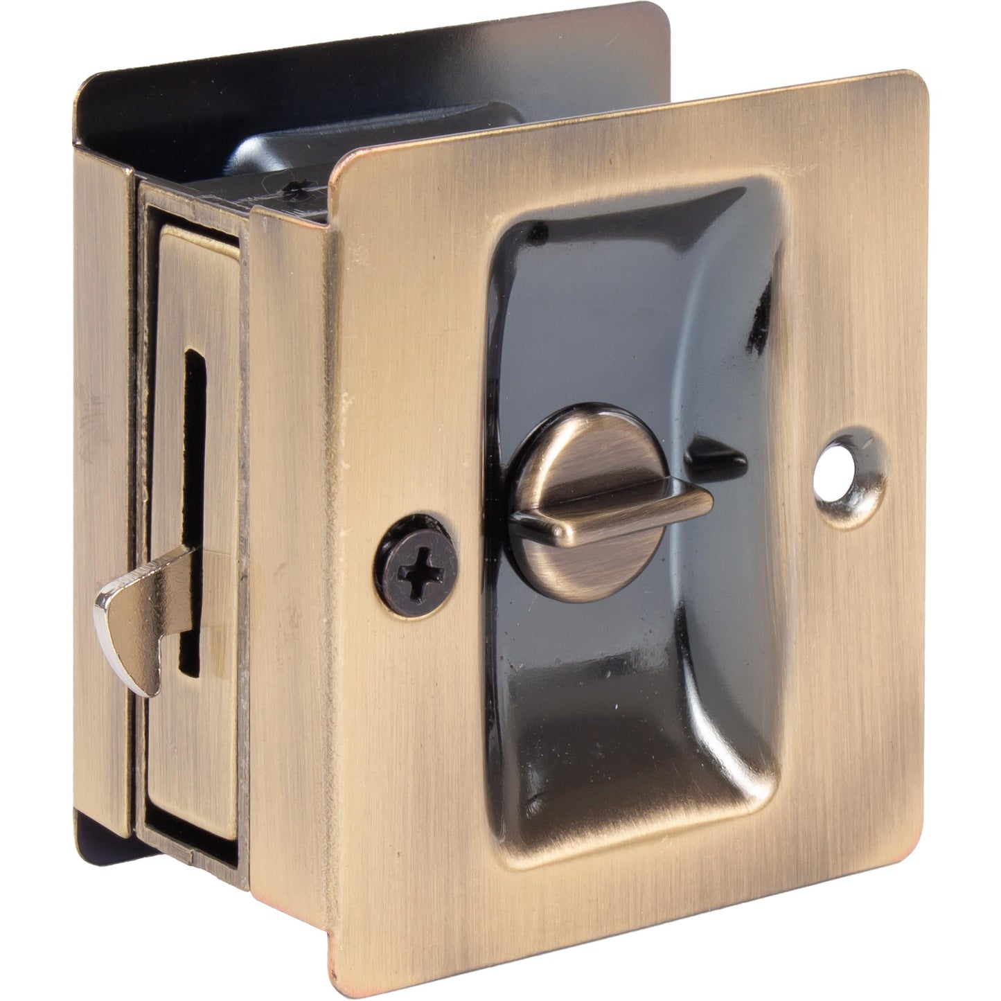 Stone Harbor Hardware Premium Square Pocket Door Lock, Privacy Function, Antique Brass