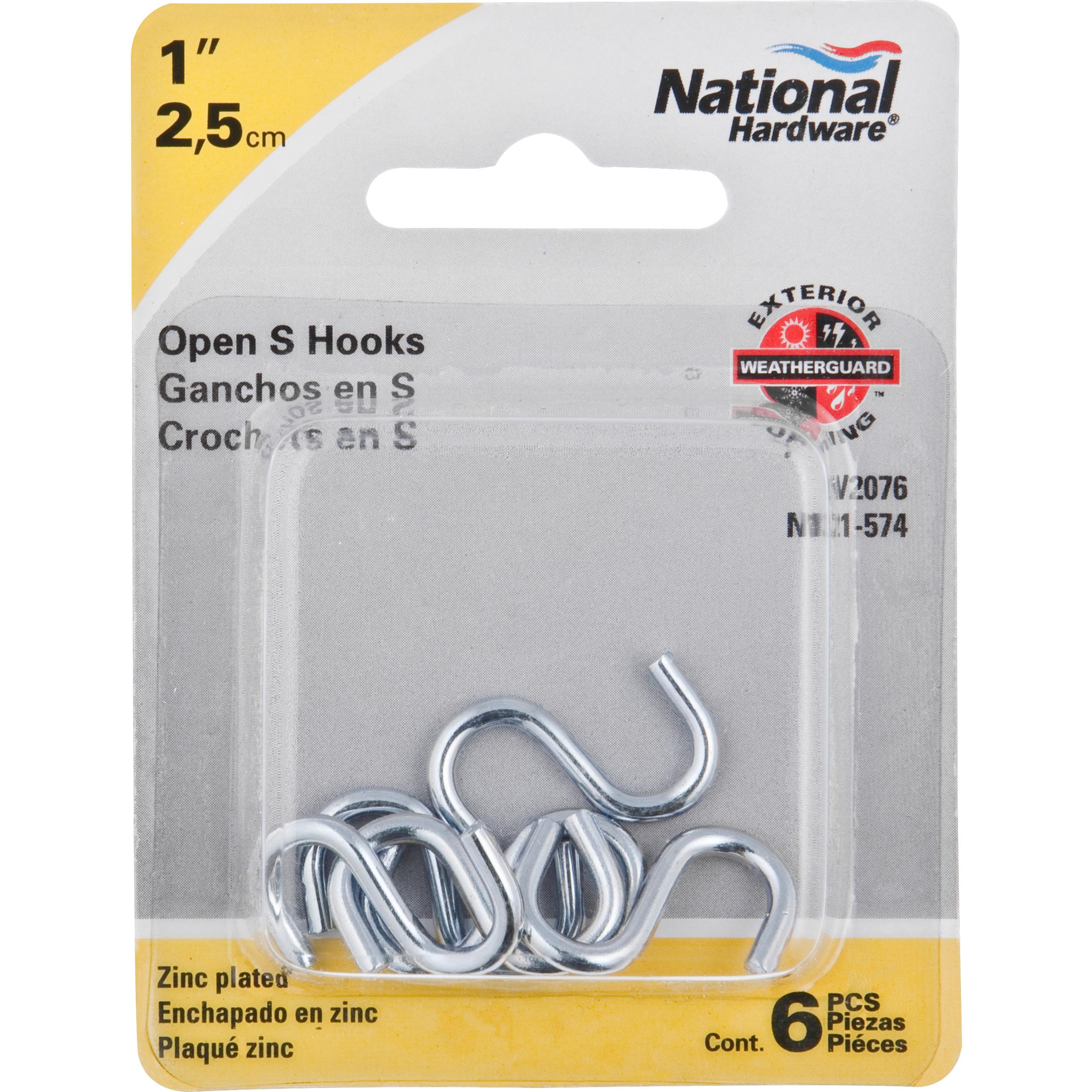 V2076 1" Heavy Open S Hook 6/pk - Zinc