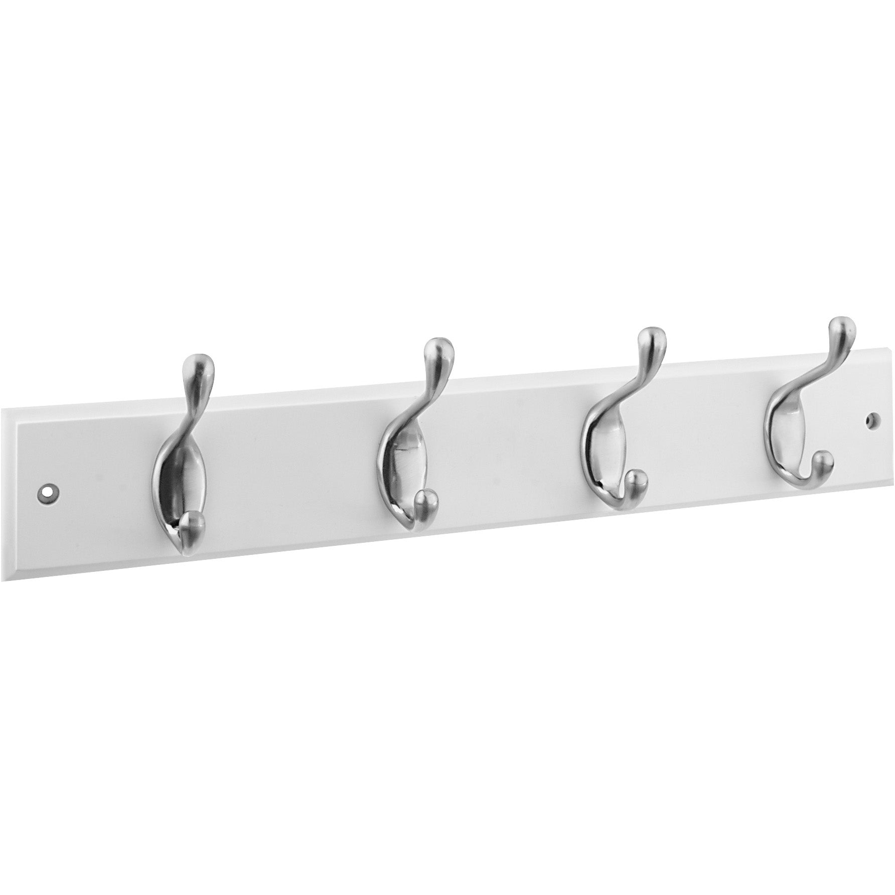 DPV8170 18" x 2-3/4" x 5/8" Hookrail with 4 Coat Hooks - Satin Nickel with White Rail