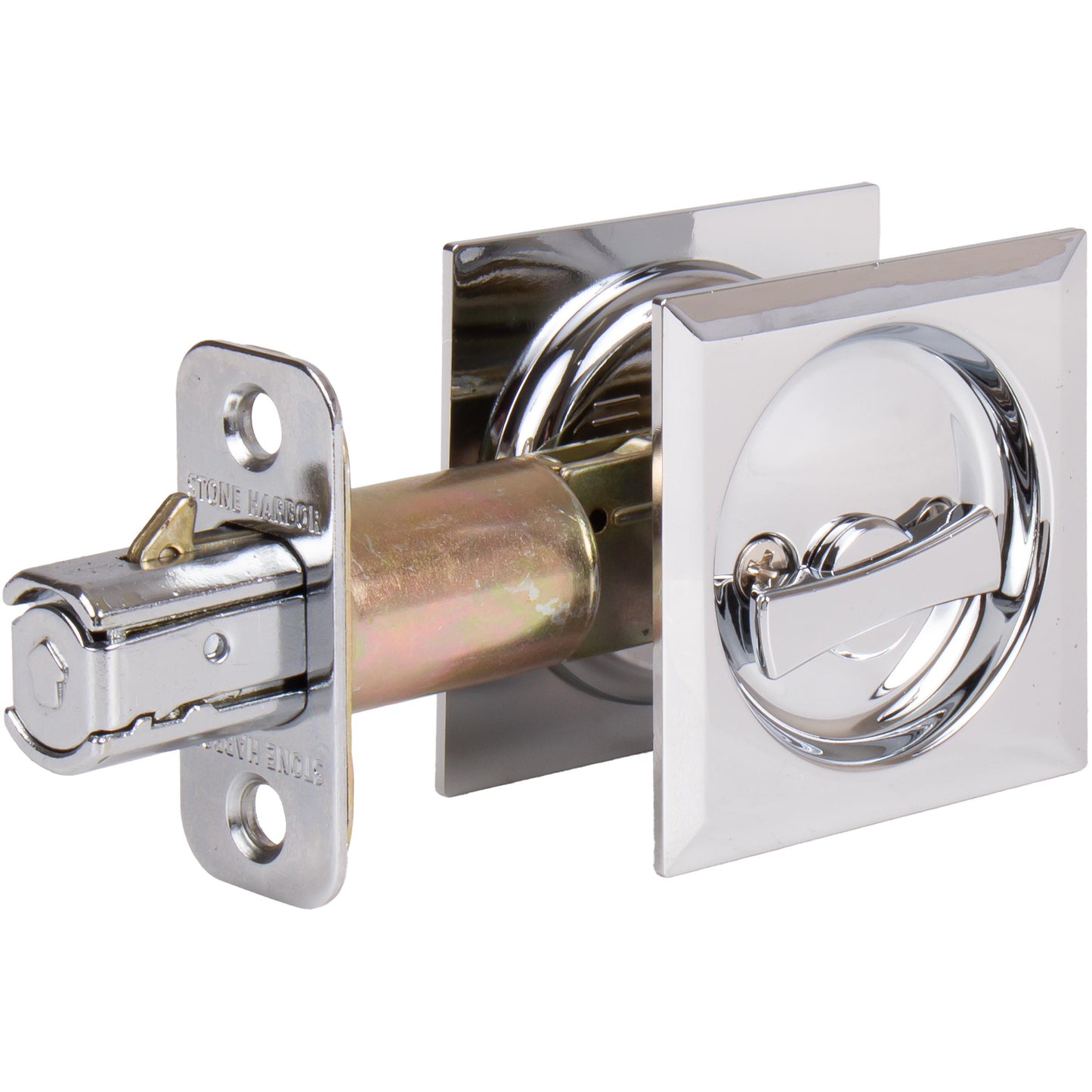 Stone Harbor Hardware Contemporary Square Pocket Door Lock, Privacy Function, 2-3/4" Backset, Polished Chrome