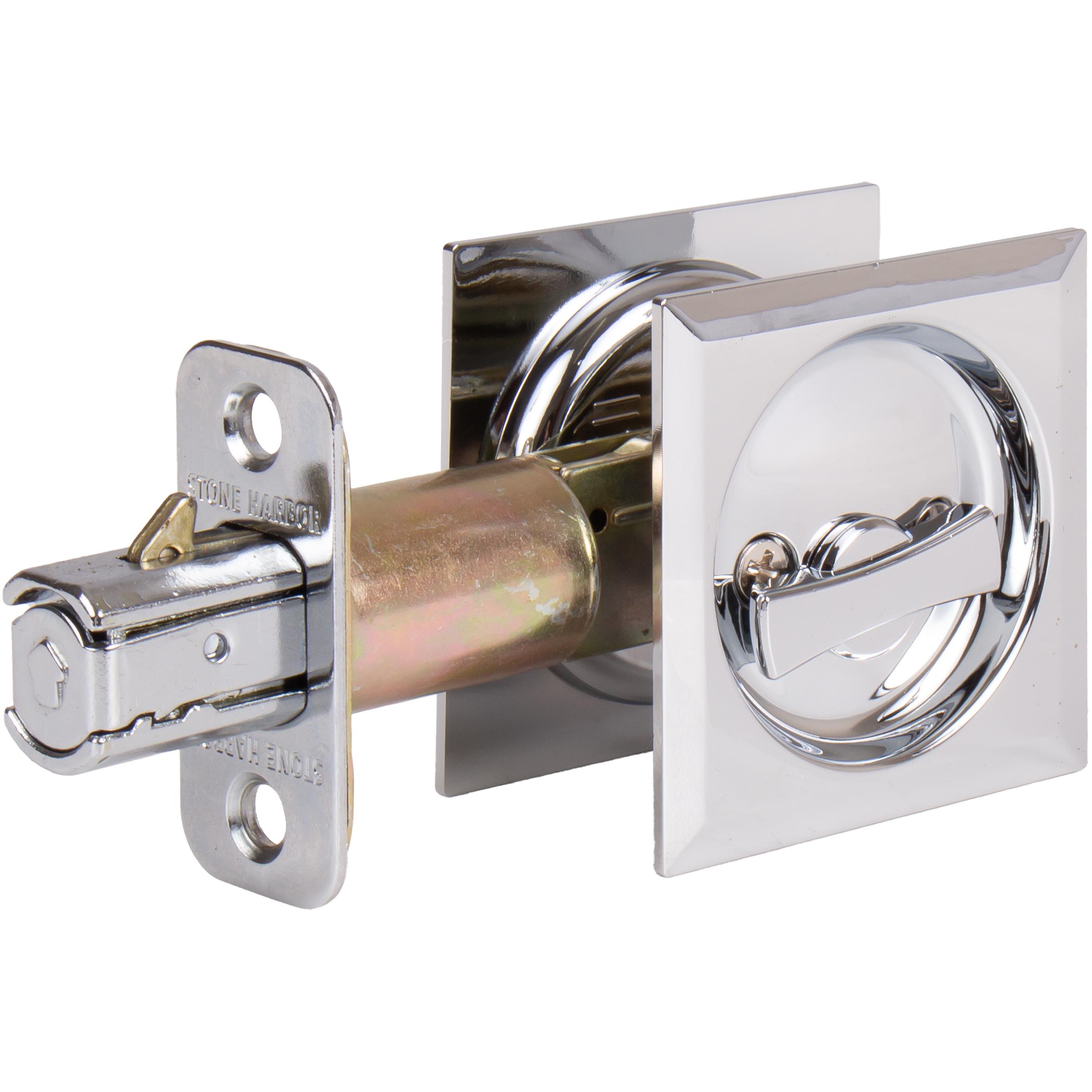 Stone Harbor Hardware Contemporary Square Pocket Door Lock, Privacy Function, 2-3/4" Backset, Polished Chrome