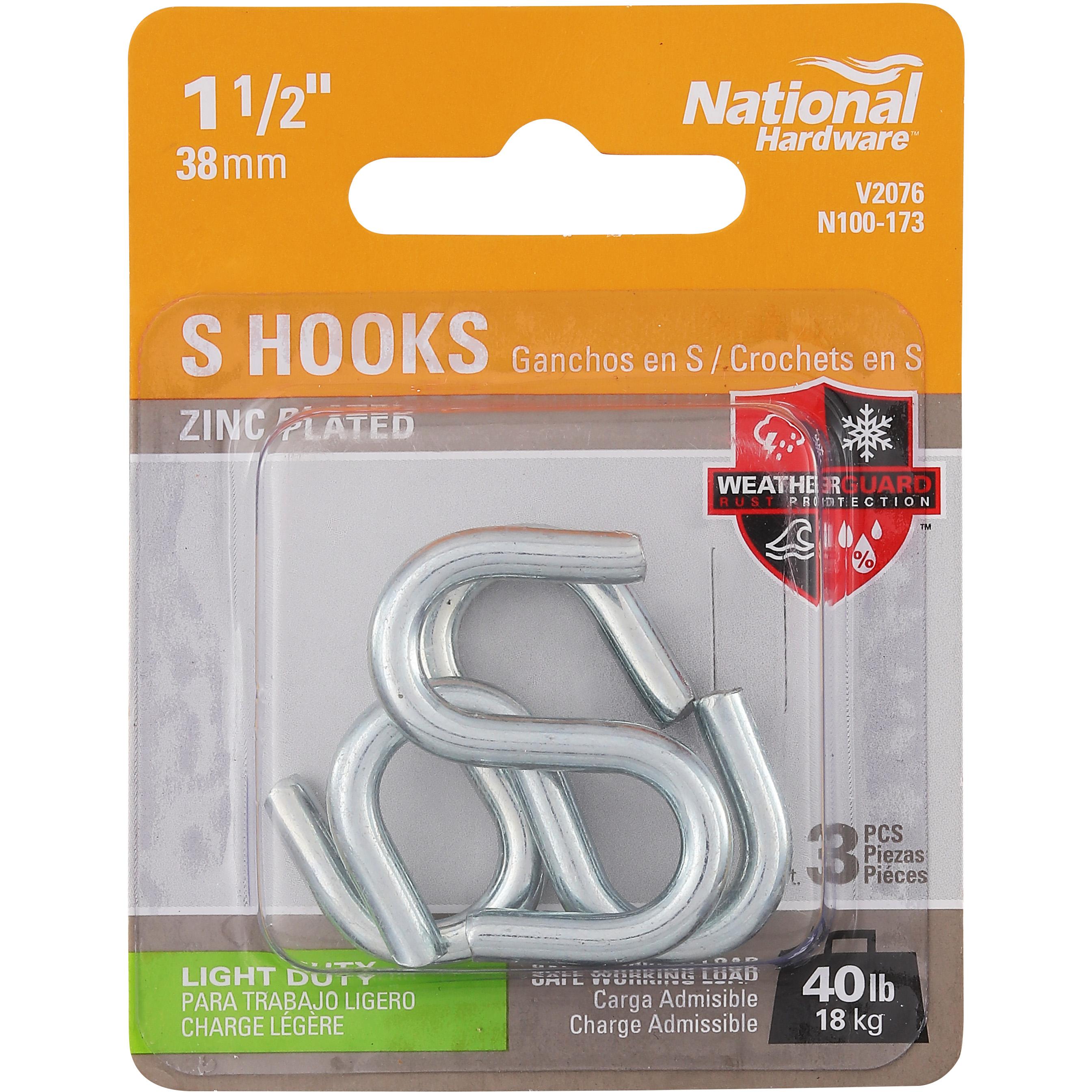 V2076 1-1/2" Open S Hook 3/pk - Zinc Plated