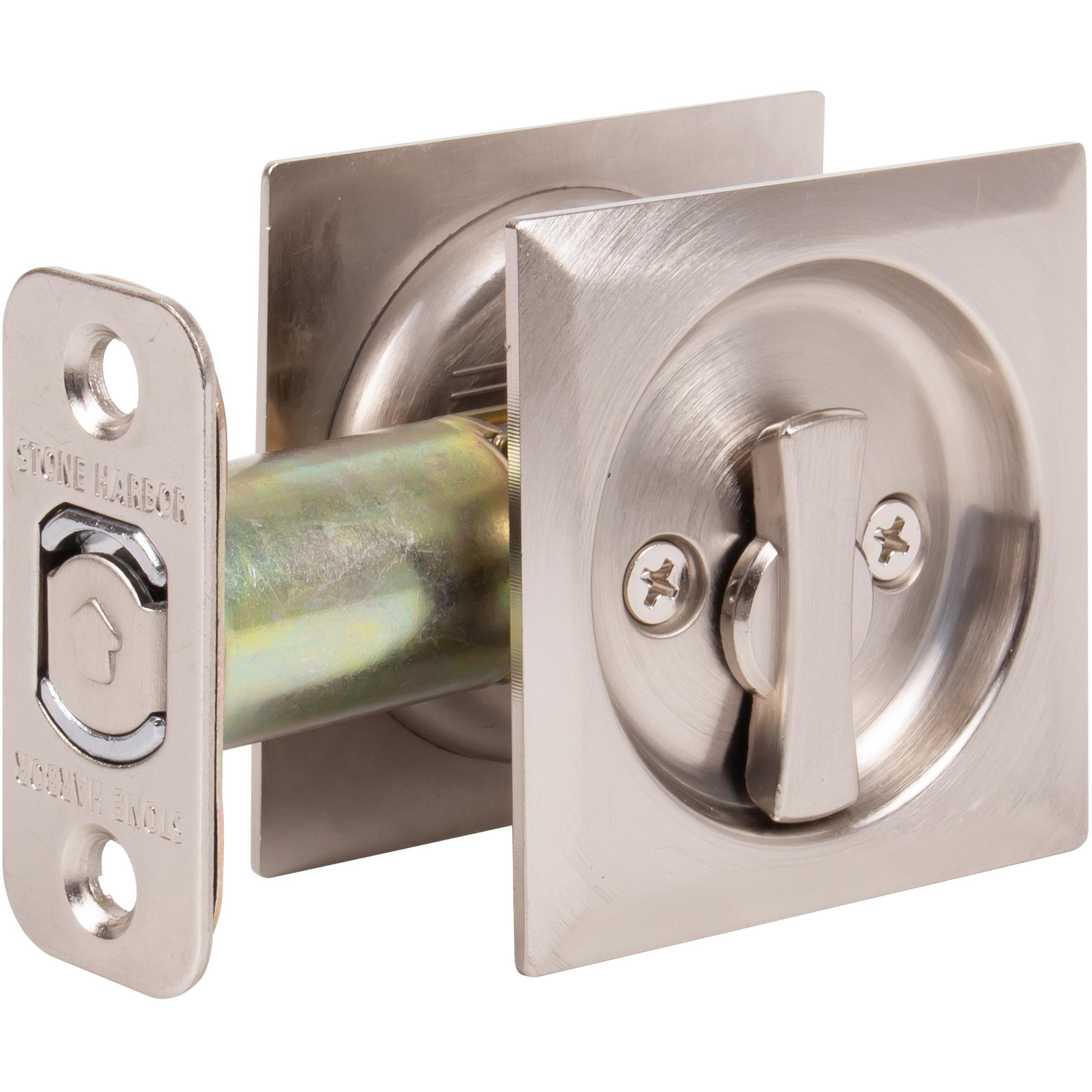 Stone Harbor Hardware Contemporary Square Pocket Door Lock, Privacy Function, 2-3/8" Backset, Satin Nickel