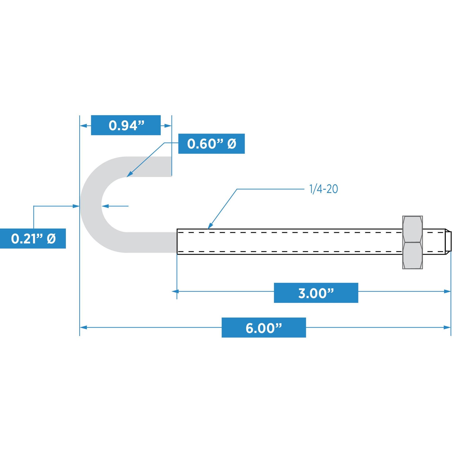 2195BC 1/4" x 6" J-Bolt - Zinc Plated