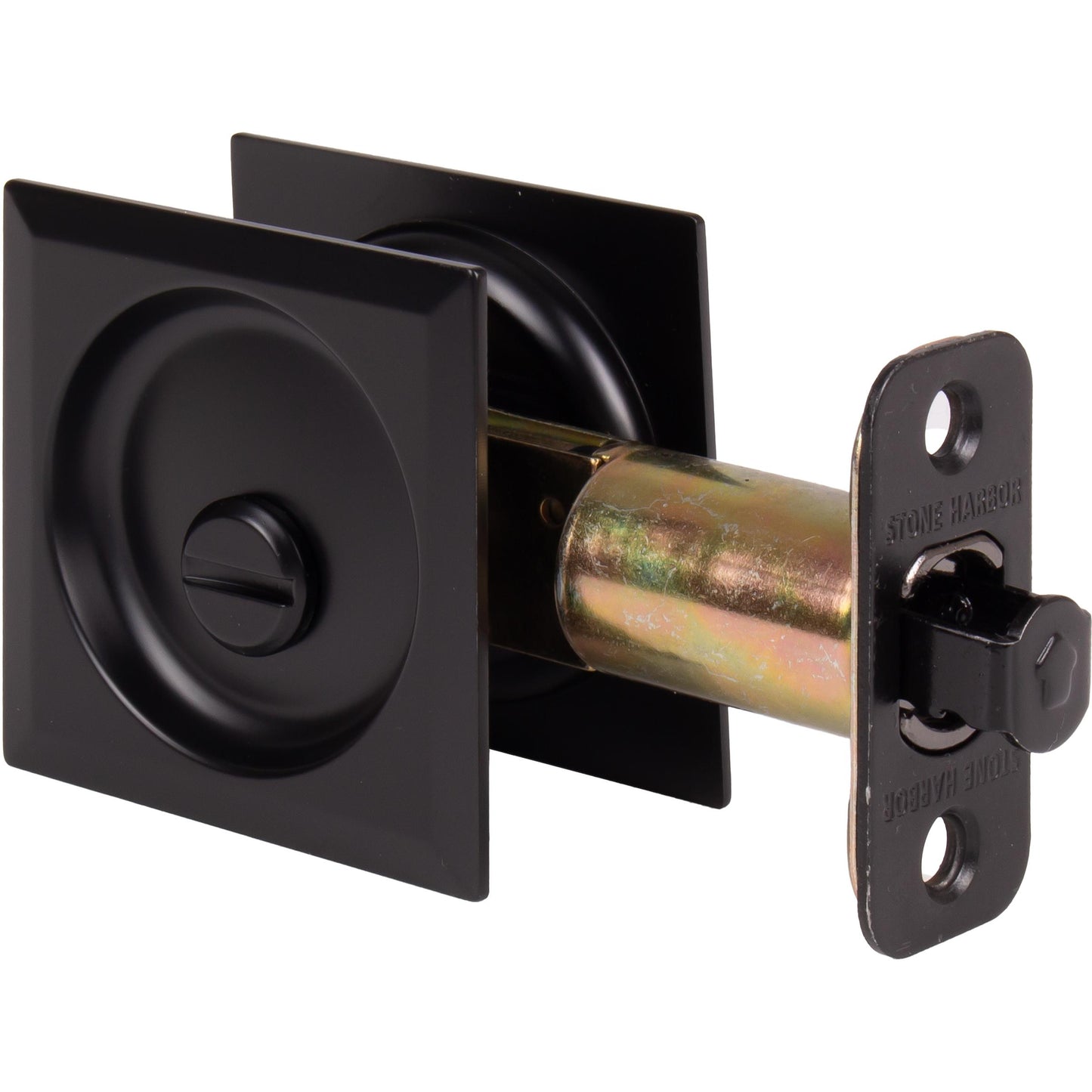 Stone Harbor Hardware Contemporary Square Pocket Door Lock, Privacy Function, 2-3/4" Backset, Matte Black