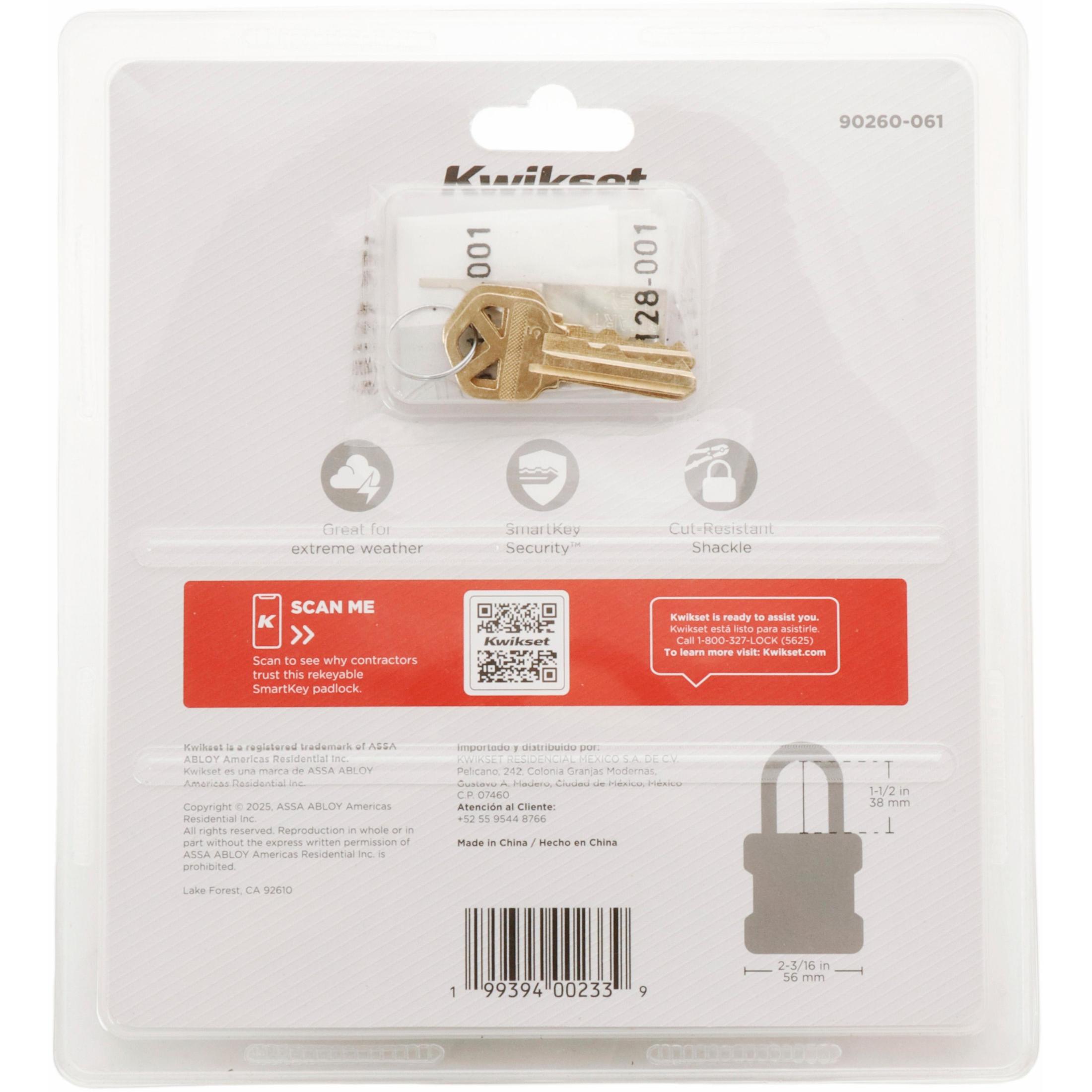 Kwikset 2" Padlock SMT KA with 1-1/2" Shackle, 2-Pack, Stainless Steel