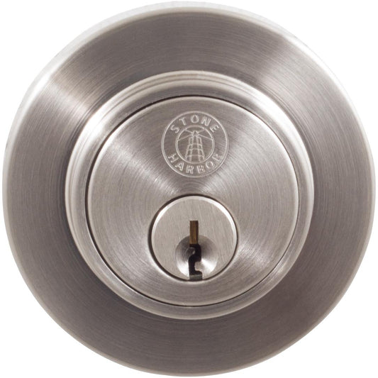 Stone Harbor Hardware Grade 3 Contemporary Round Deadbolt, KW Keyway, Satin Nickel