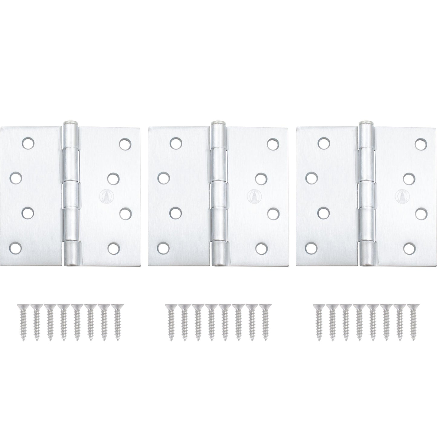 Stone Harbor Hardware 4" Door Hinges, Square Corner, Satin Chrome, 3-Pack