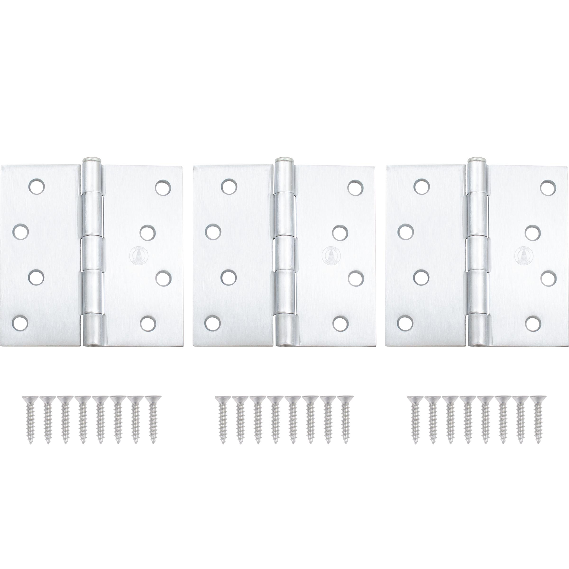 Stone Harbor Hardware 4" Door Hinges, Square Corner, Satin Chrome, 3-Pack