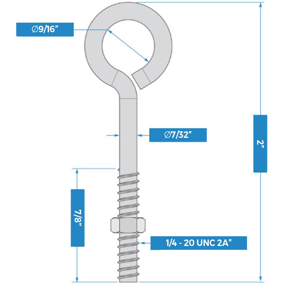 National Hardware N820-095 Eye Bolt, 1/4" × 2", Storm Shine Finish
