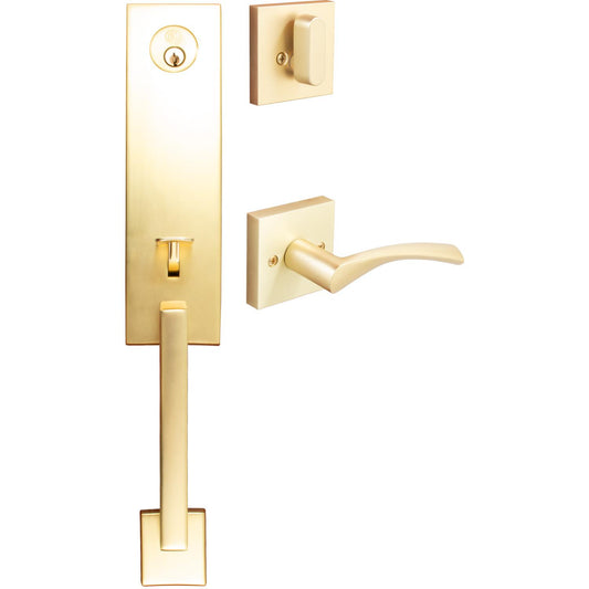 Stone Harbor Hardware Munich Handleset, Turin Interior Trim, KW Keyway, Satin Brass