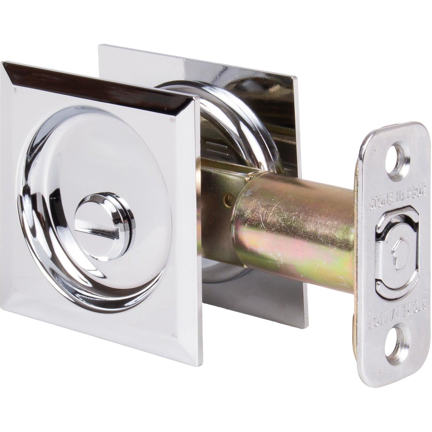 Stone Harbor Hardware Contemporary Square Pocket Door Lock, Privacy Function, 2-3/4" Backset, Polished Chrome