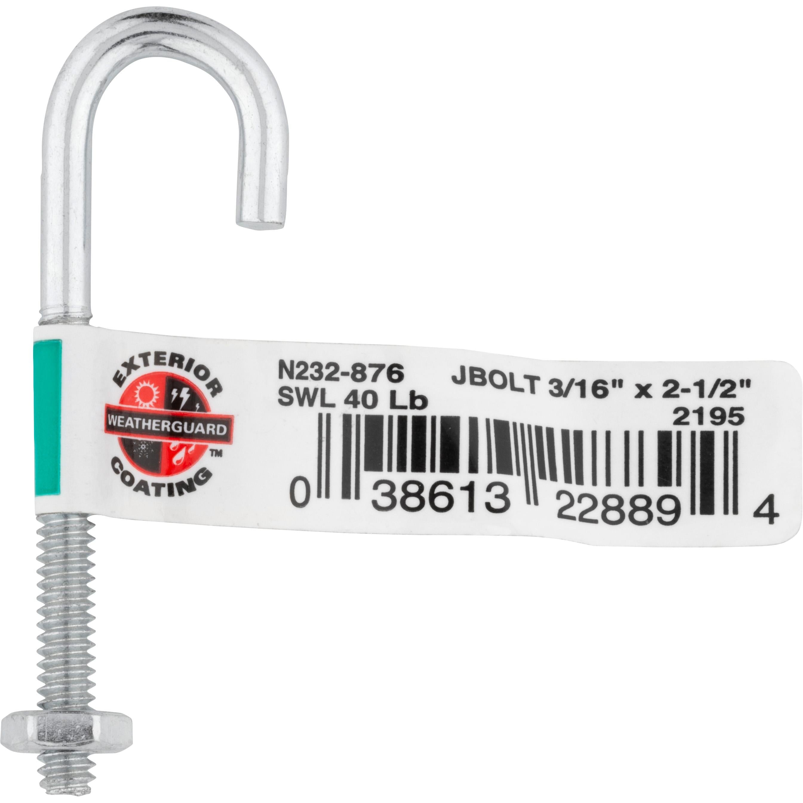 2195BC 3/16" x 2-1/2" J-Bolt - Zinc Plated