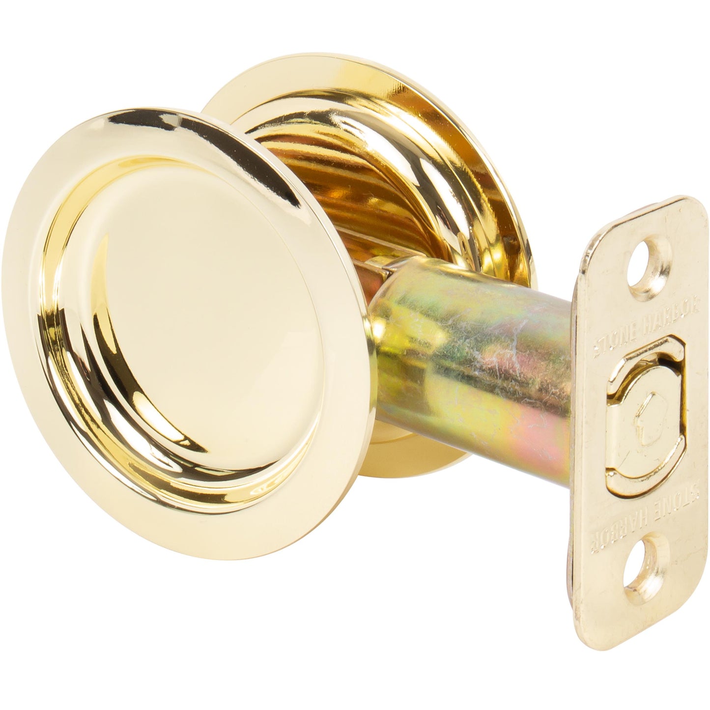 Stone Harbor Hardware Round Pocket Door Lock, Passage Function, 2-3/8" Backset, Polished Brass