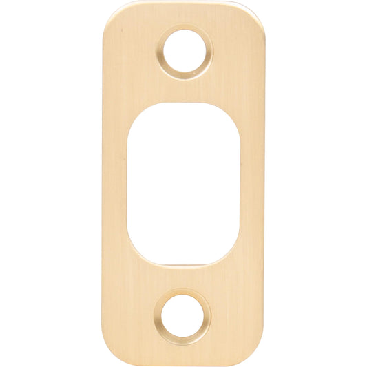 Stone Harbor Hardware Round Corner Deadbolt Strike Plate, 1" x 2-1/4", 1-5/8" Center-to-Center, Satin Brass