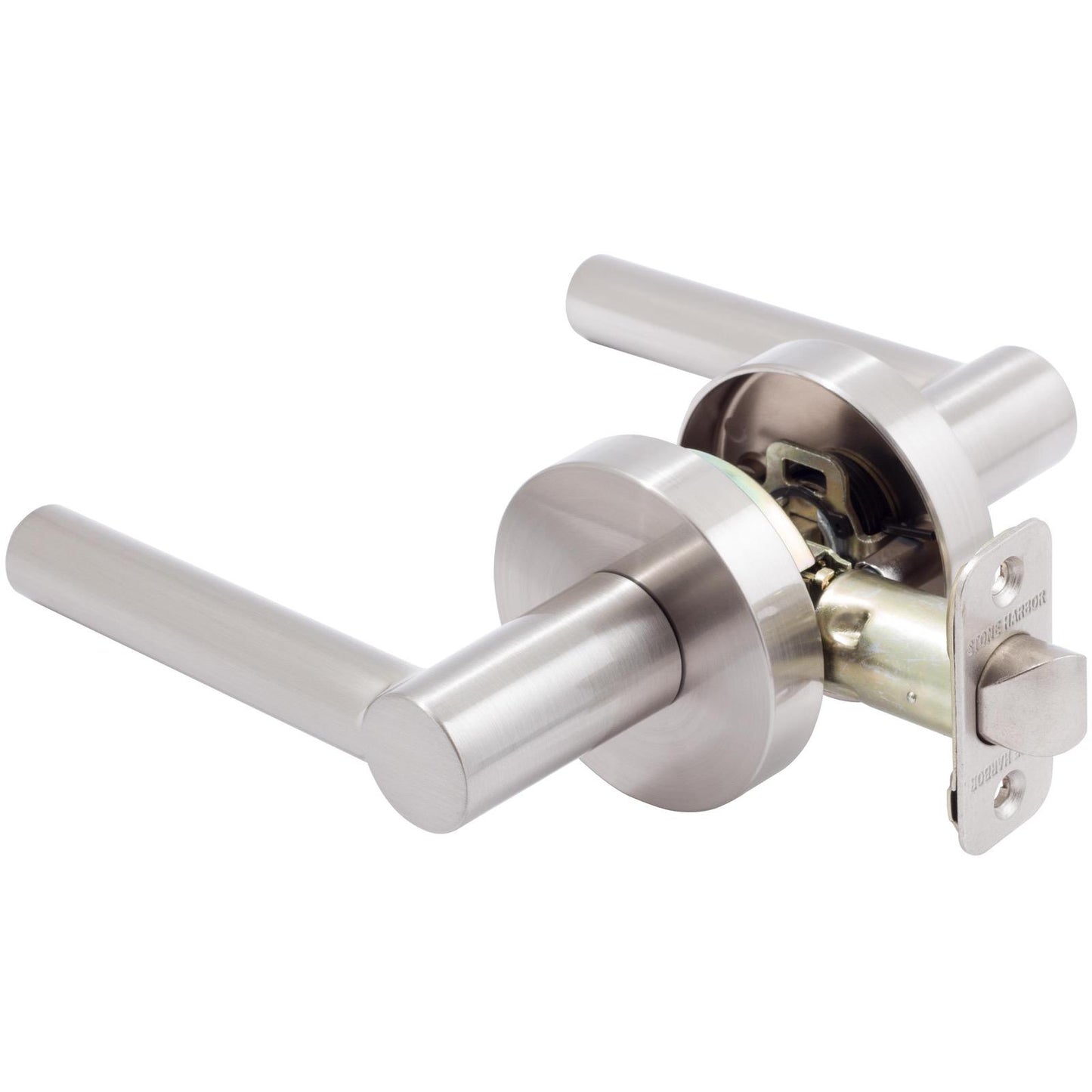 Stone Harbor Hardware Zurich Door Lever with Round Rosette, Passage (Hall/Closet) Latch, Satin Nickel