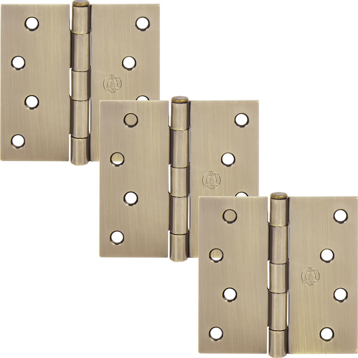 Stone Harbor Hardware 4" Door Hinges, Square Corner, Antique Brass, 3-Pack