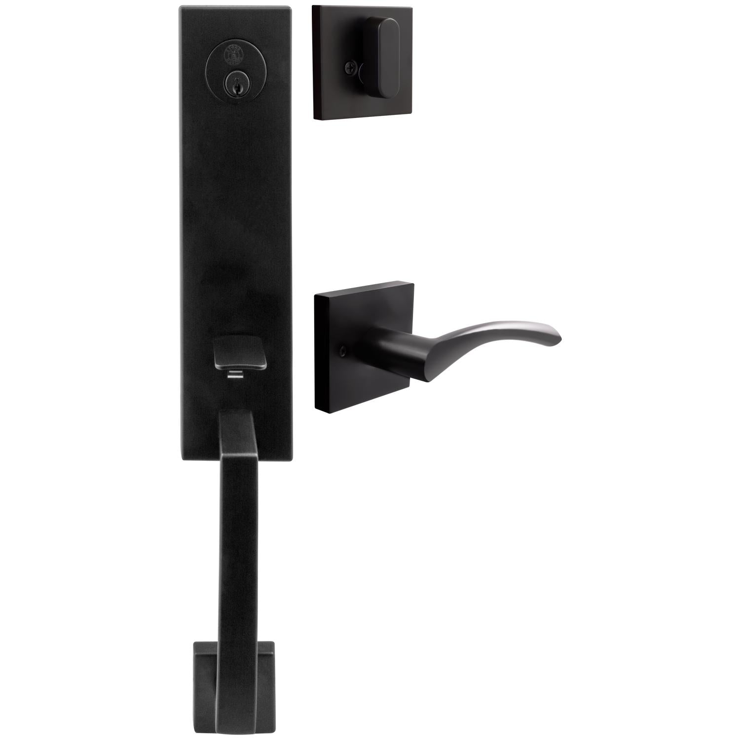 Stone Harbor Hardware Munich Handleset, Turin Interior Trim, KW Keyway, Matte Black