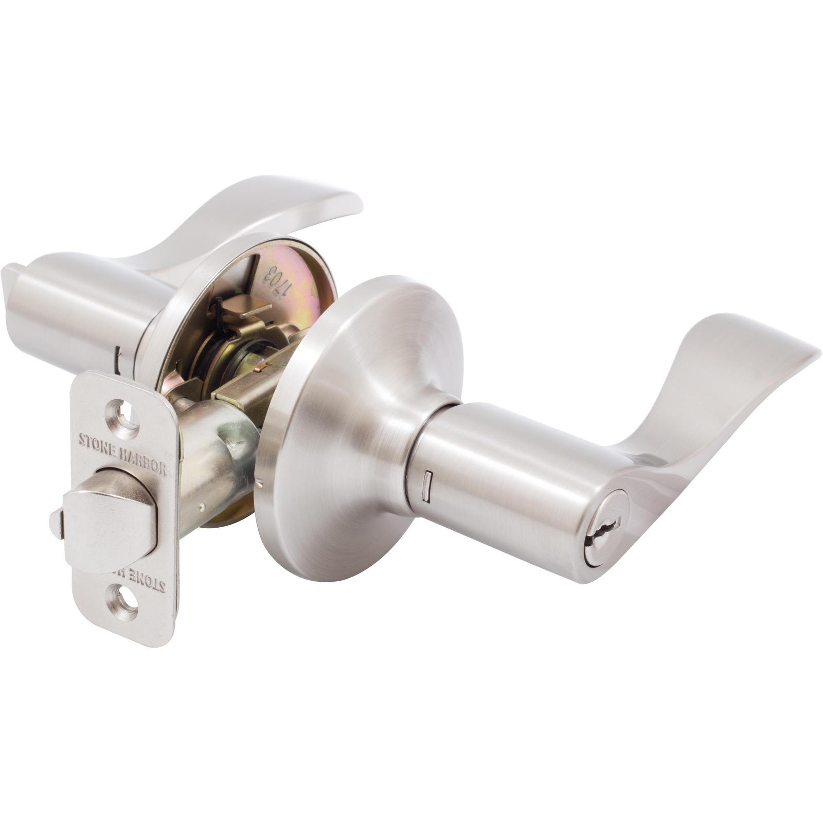 Stone Harbor Hardware Beaverton Door Lever, Entry Latch, SC Keyway, Satin Nickel