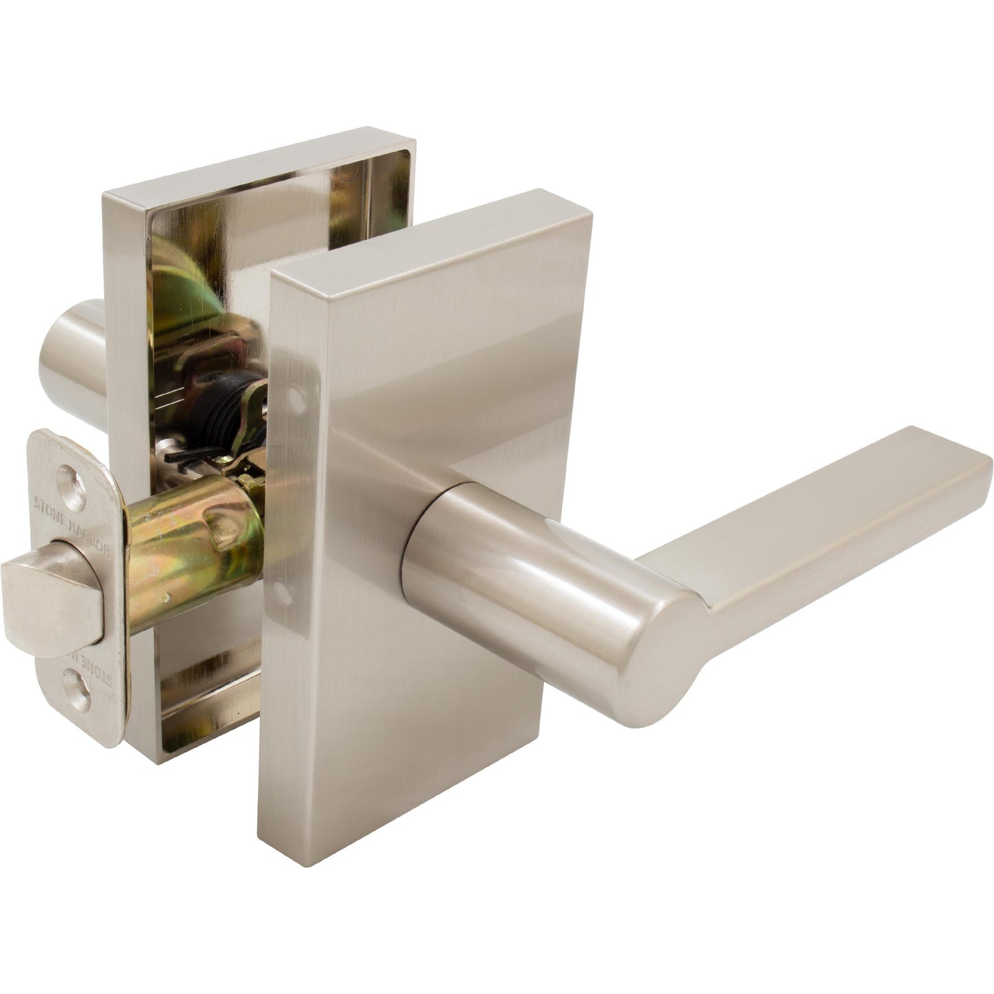 Stone Harbor Hardware Vienna Door Lever with Rectangular Rosette, Passage (Hall/Closet) Latch, Satin Nickel