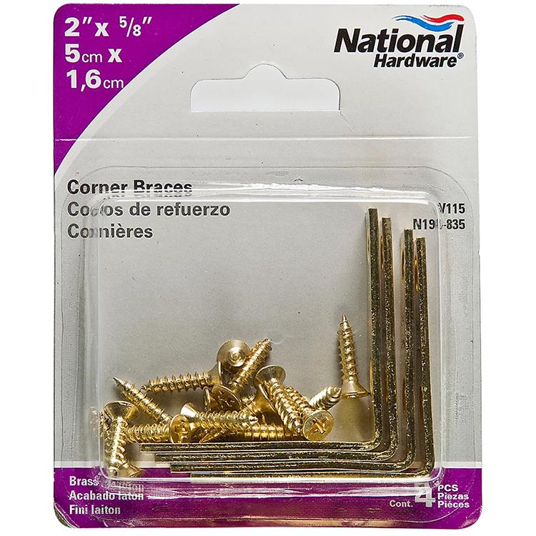 V115 2" x 5/8" Corner Brace 4/pk - Polished Brass
