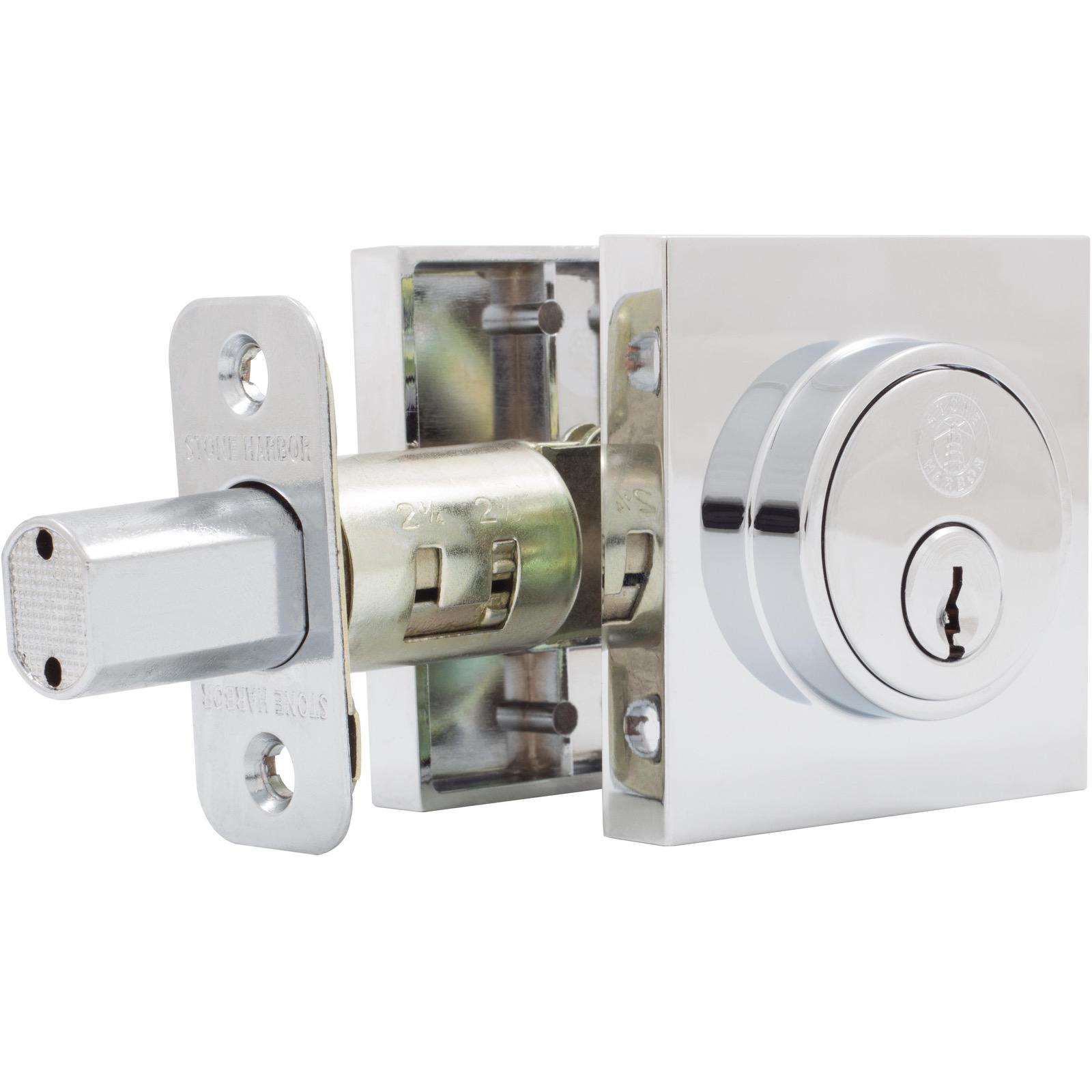 Stone Harbor Hardware Grade 3 Contemporary Square Deadbolt, KW Keyway, Polished Chrome