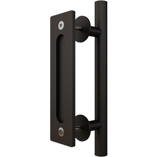 Stone Harbor Hardware Sliding Door Combo Pull Set, 8-1/2" Flat Pull, 12" Round Bar Pull, Matte Black