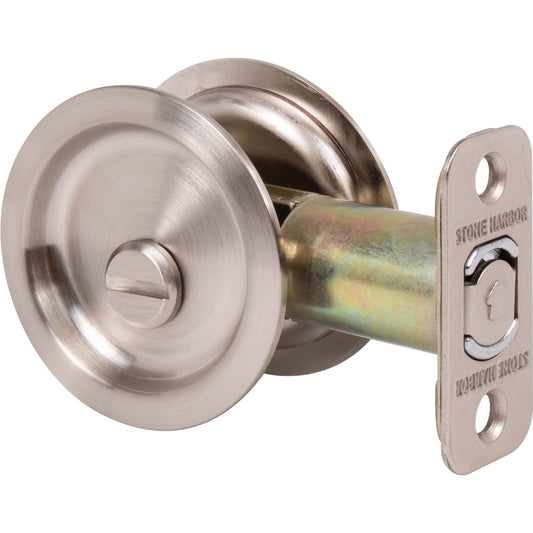 Stone Harbor Hardware Round Pocket Door Lock, Privacy Function, 2-3/8" Backset, Satin Nickel