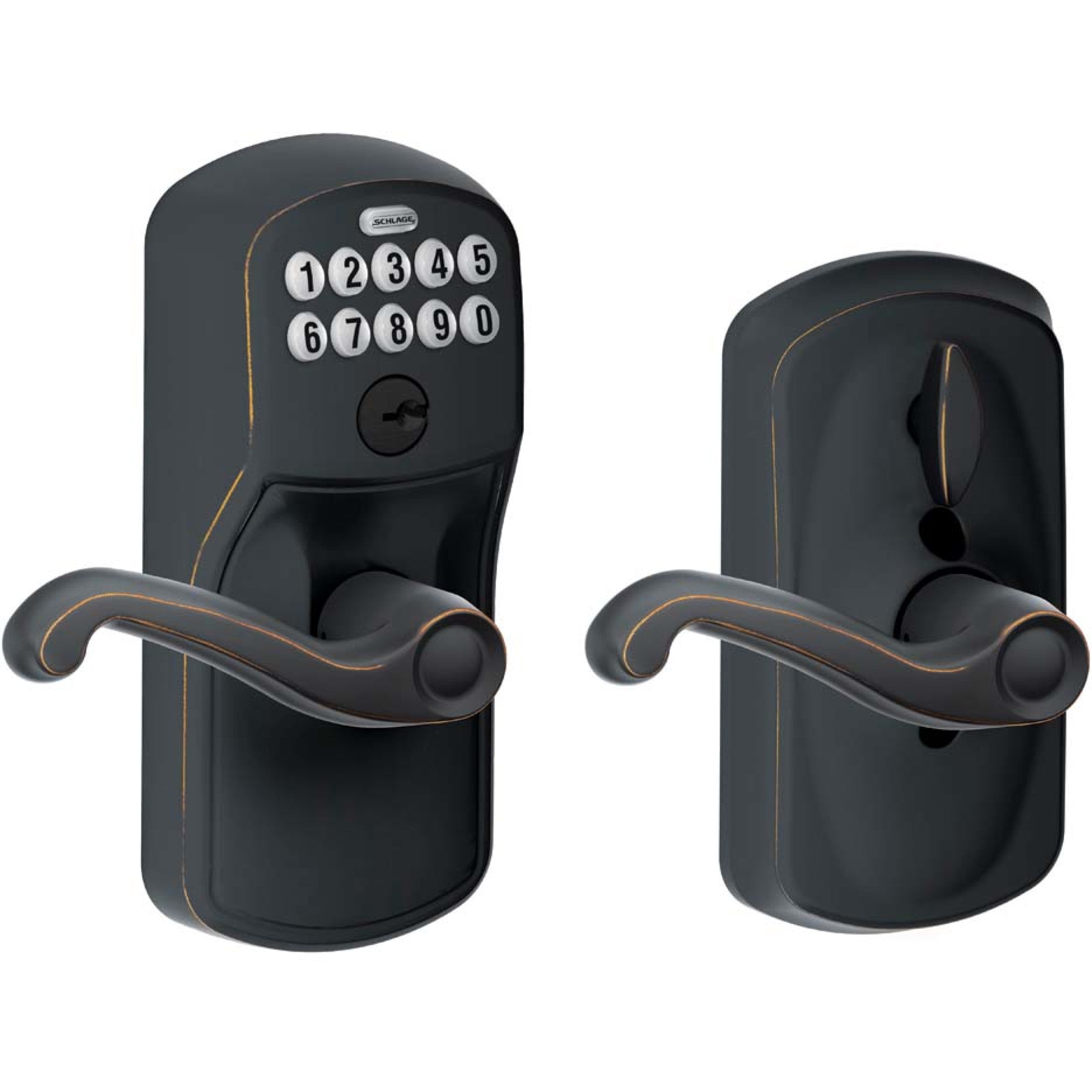 FE595PLY716FLA 16-086 10-027 Flair / Plymouth Keypad Lever - Aged Bronze