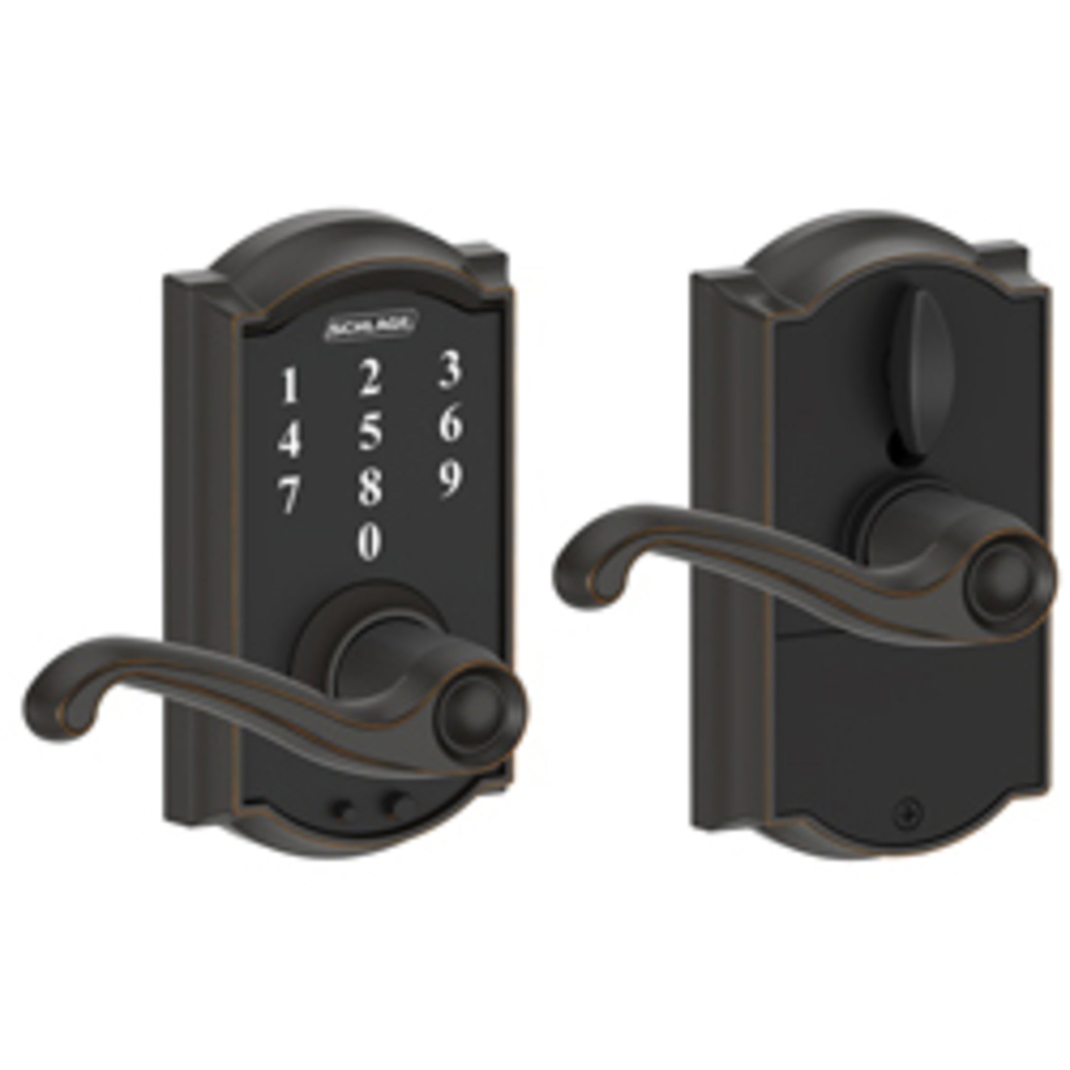 FE695CAM716FLA 16-086 10-027 Flair / Camelot Touch Keyless Lever - Aged Bronze