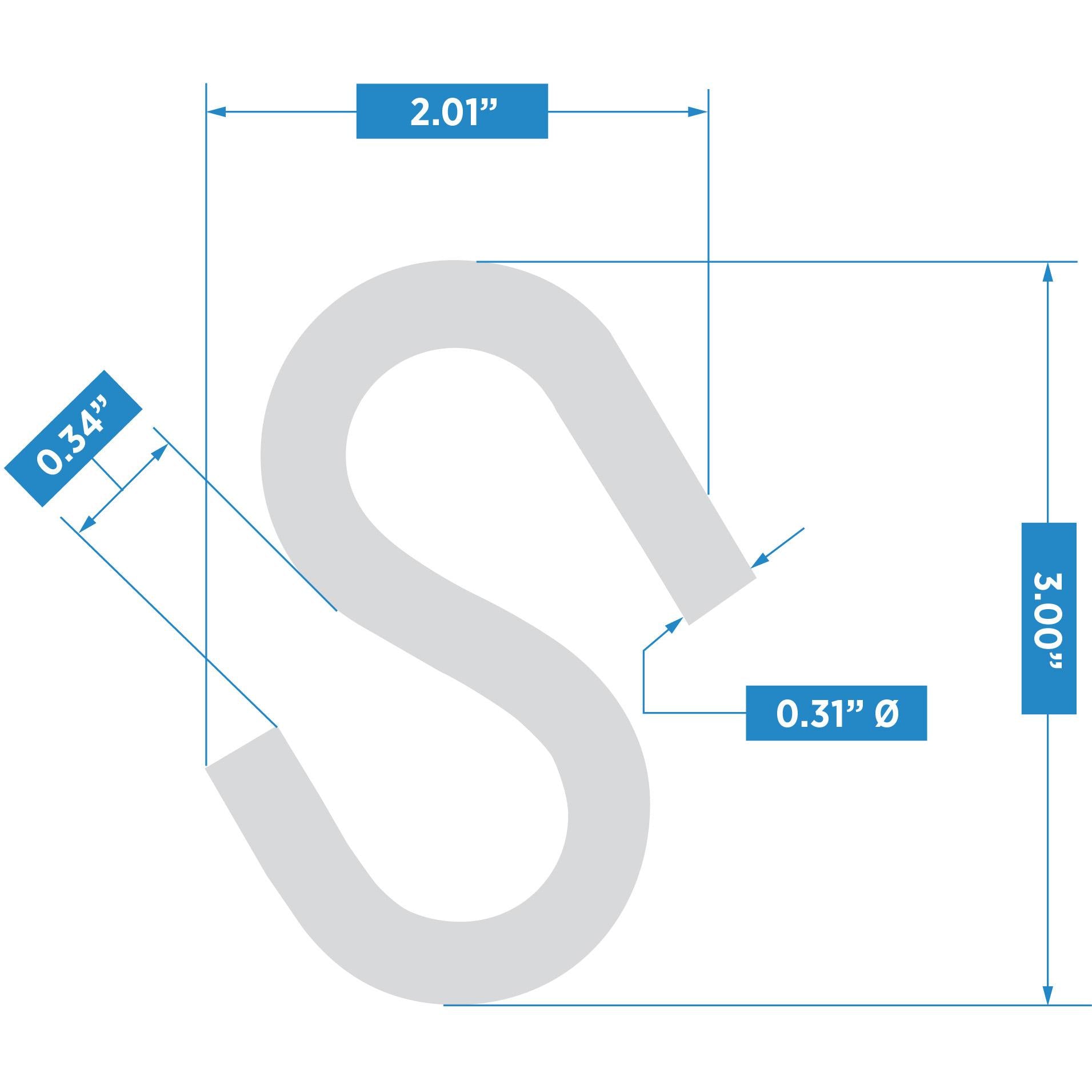 2078BC 3" Open S Hooks - Stainless Steel