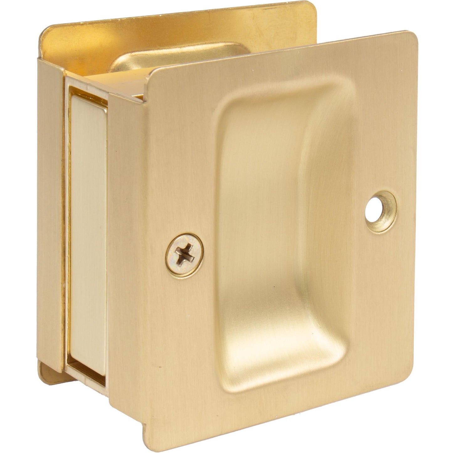 Stone Harbor Hardware Premium Square Pocket Door Lock, Passage Function, Satin Brass