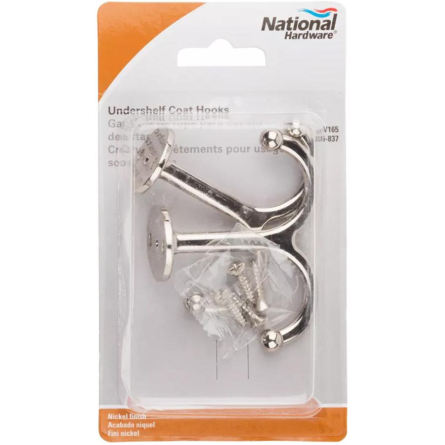 V165 Undershelf Coat Hook 2/pk - Nickel