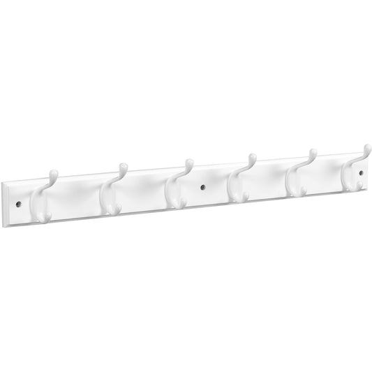 B8170 27" x 2-3/4" x 3/5" Hookrail with 6 Coat Hooks - White with White Rail